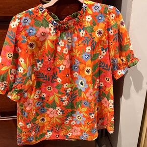 THML Orange Floral Puff Sleeve Blouse